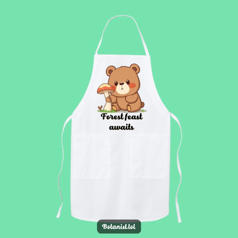 Funny Surprised Bear Mushroom Apron - Cook with Curiosity and Woodland Charm