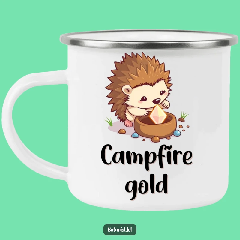 Funny Hedgehog Gem Dig Camping Mug: Adventure Fuel, Determined Humor Gift