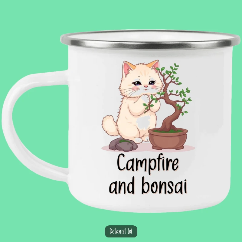Funny Cat Bonsai Camping Mug: Zen Moments in the Wild