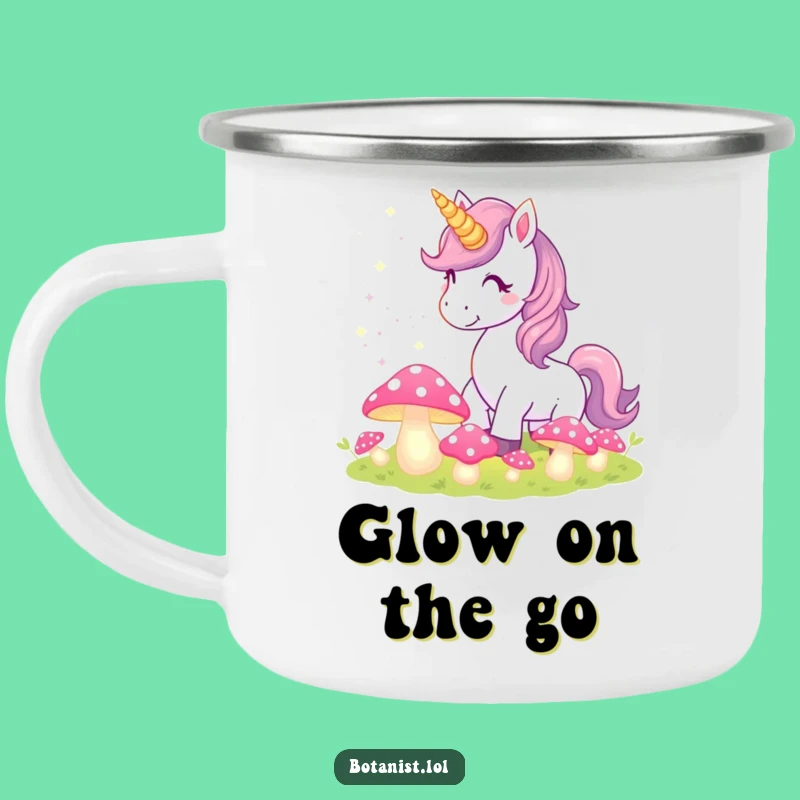 Funny Unicorn Camping Mug: Pixie Dust & Glowing Mushrooms, Outdoor Magic Gift