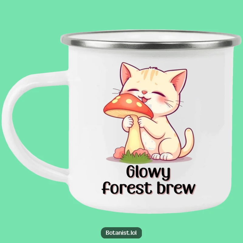 Funny Cat Mushroom Camping Mug - Magical Outdoor Gift for Campfire Tales