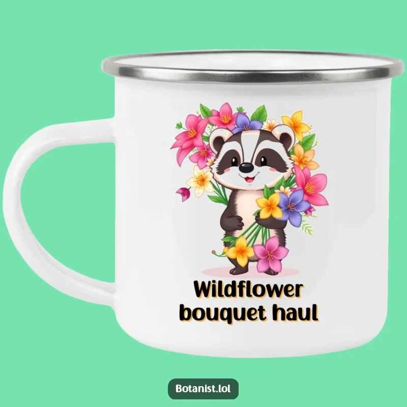 Funny Badger Camping Mug: Proud Flower Carrier - Outdoor Floral Humor Gift