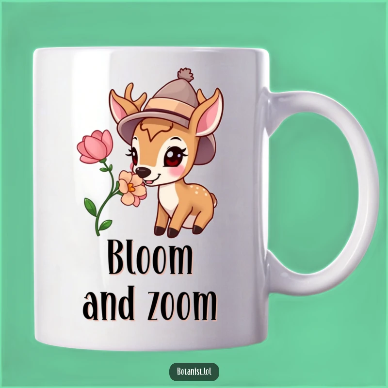 Funny Happy Deer Hat Bloom Mug - Whimsical Gift for Nature Lovers Who Enjoy a Smile