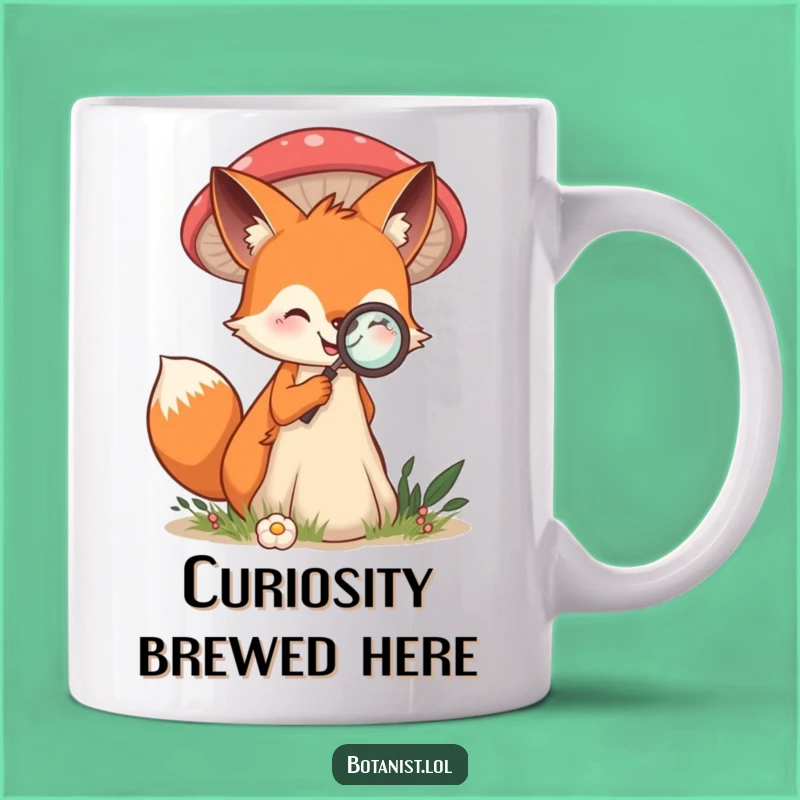 Funny Fox Mushroom Mug: Curious Explorer with Giant Fungus - Great Funny Gift