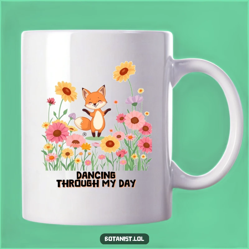 Funny Fox Dancing Wildflowers Mug - Whimsical and Hilarious Nature Gift