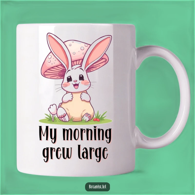 Funny Bunny Admiring Giant Mushroom Mug - A Hilarious Gift for Nature Lovers