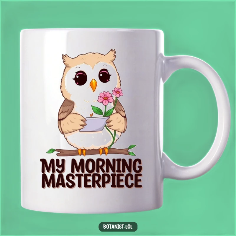 Funny Curious Owl Sketching Plant Mug - Perfect Artistic Gift for Nature Lovers