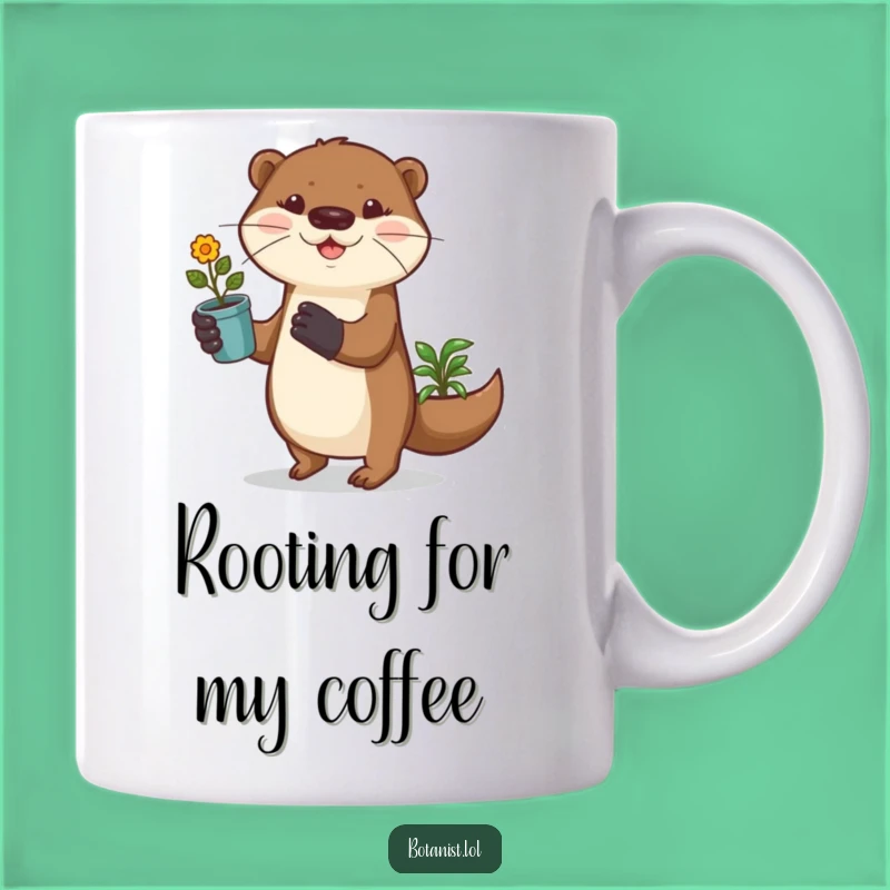 Funny Otter Gardener Mug, Playful Prancing Otter with Plant, Perfect Funny Gift