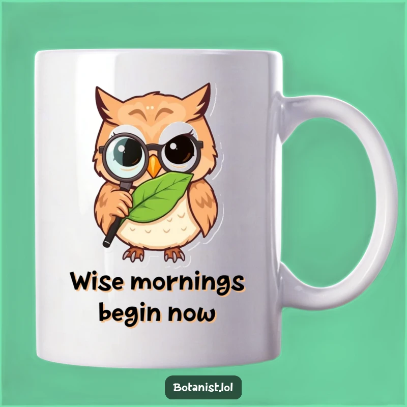 Funny Owl Detective Mug: Owl With Magnifying Glass Investigating Leaf, Funny Gift!