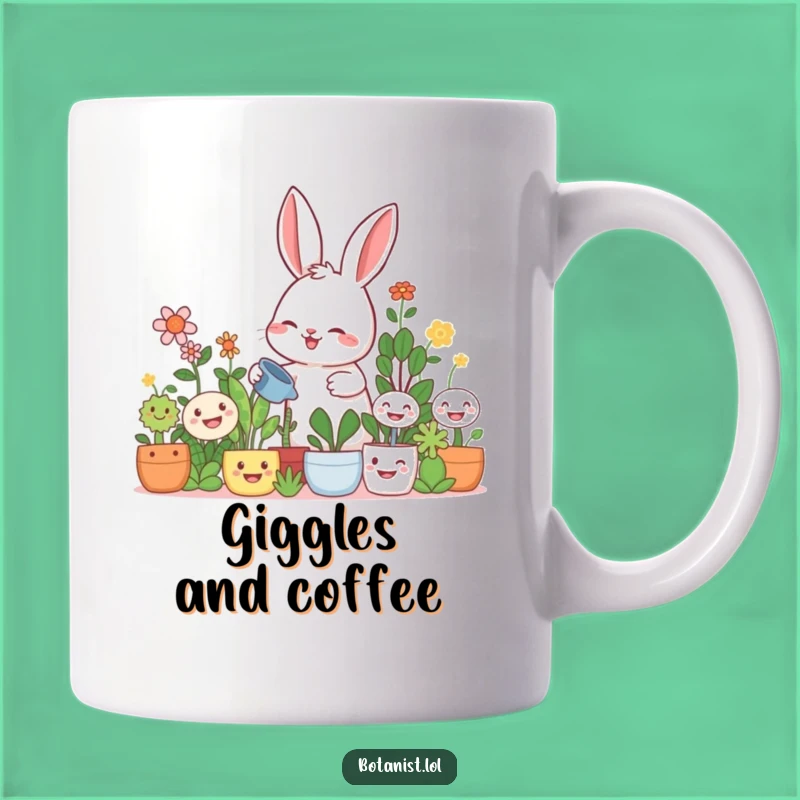 Funny Rabbit Gardener Mug: Giggling Rabbit Waters Happy Plants, Funny Gift!