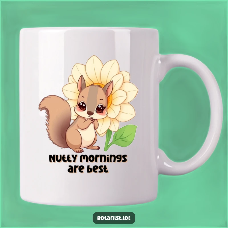 Funny Squirrel Flower Mug: Curious Squirrel Amazed by Giant Bloom, Perfect Gift!