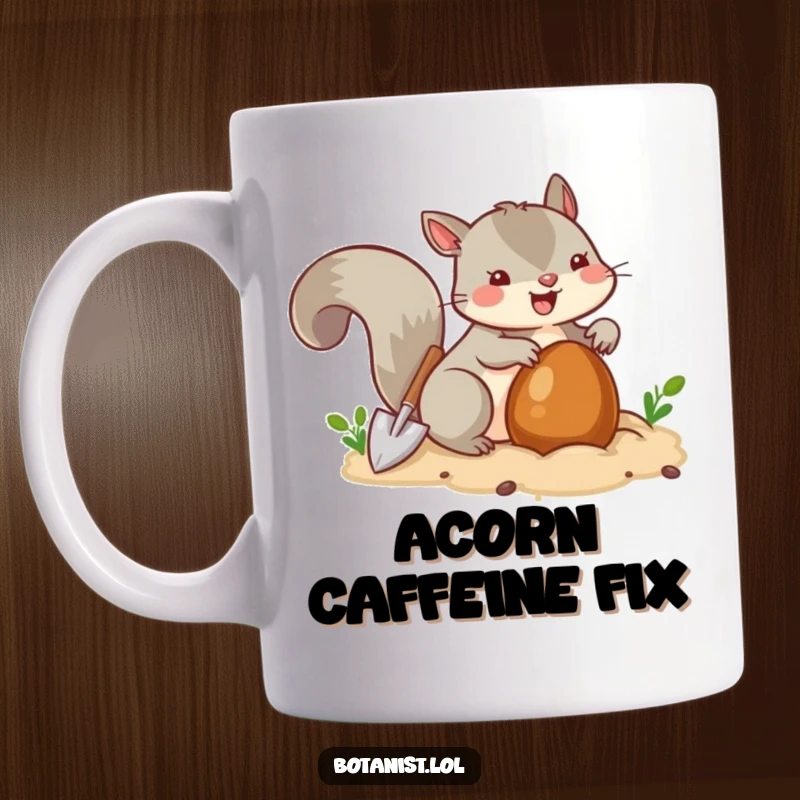 Funny joyful squirrel burying a nut with a tiny shovel, depicting a busy and determined creature.