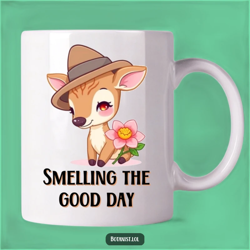 Funny Deer with Hat Mug - Whimsical Floral Encounter, Perfect Gift
