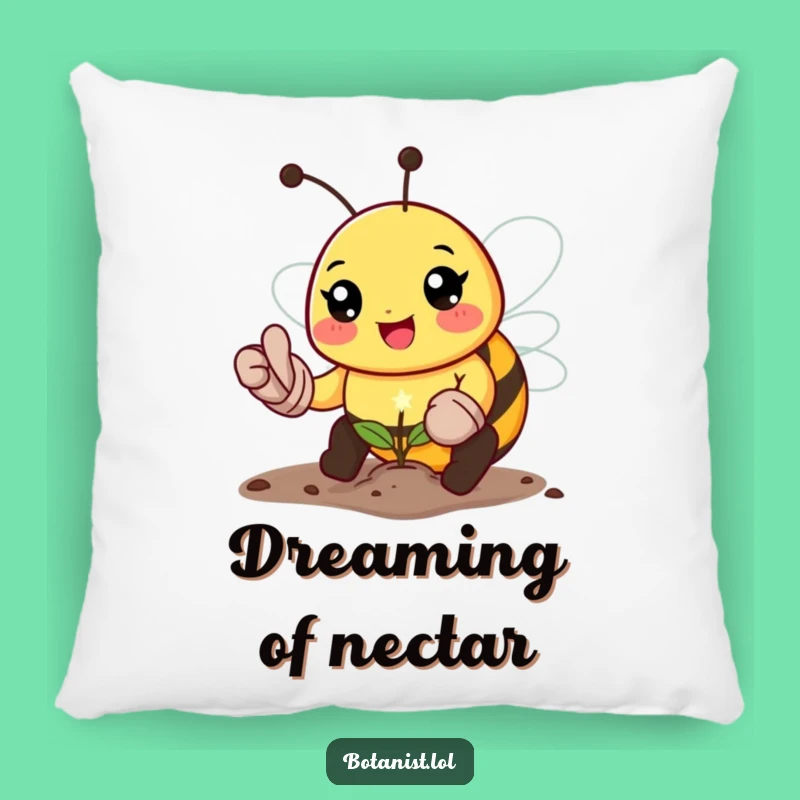 Funny Bee Gardener Pillow: Cozy Comfort with a Happy Bee Planting Seeds!