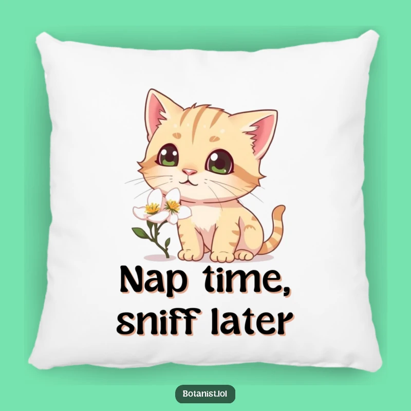 Funny Cat Sniffing Flower Pillow - Cozy & Humorous Home Decor Gift