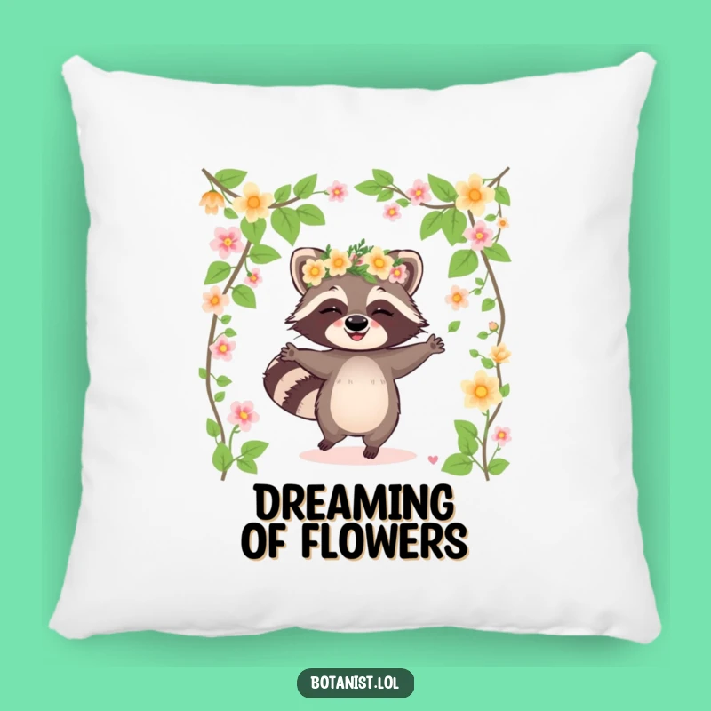 Funny Raccoon Flower Crown Pillow: Comfy Cheer, Hilarious Gift for Cozy Fun