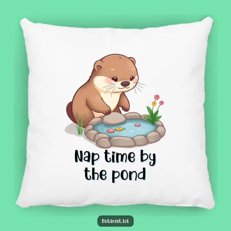 Funny Otter Gardener Pillow: Cozy Cushion with a Playful Otter & Mini Pond!