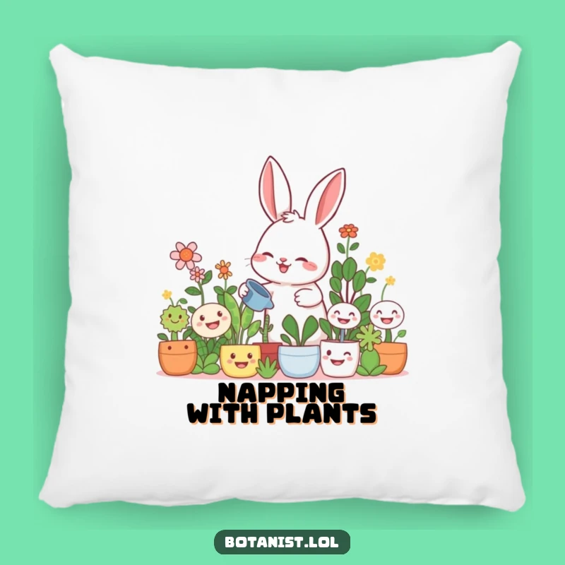 Funny Rabbit Gardener Pillow: Cozy Comfort with a Giggling Plant Lover!