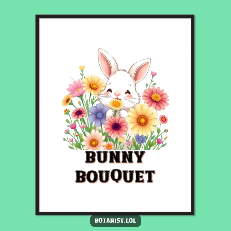 Funny Bunny Flower Digital Art - Instant Spring Cheer and Hilarious Gift