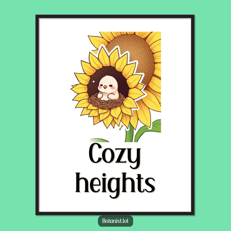 Funny Bird Sunflower Digital Art Print: Bring Cozy Nature to Your Space!