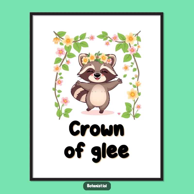 Funny Raccoon Flower Crown Digital Art: Instant Joy, Perfect Funny Gift