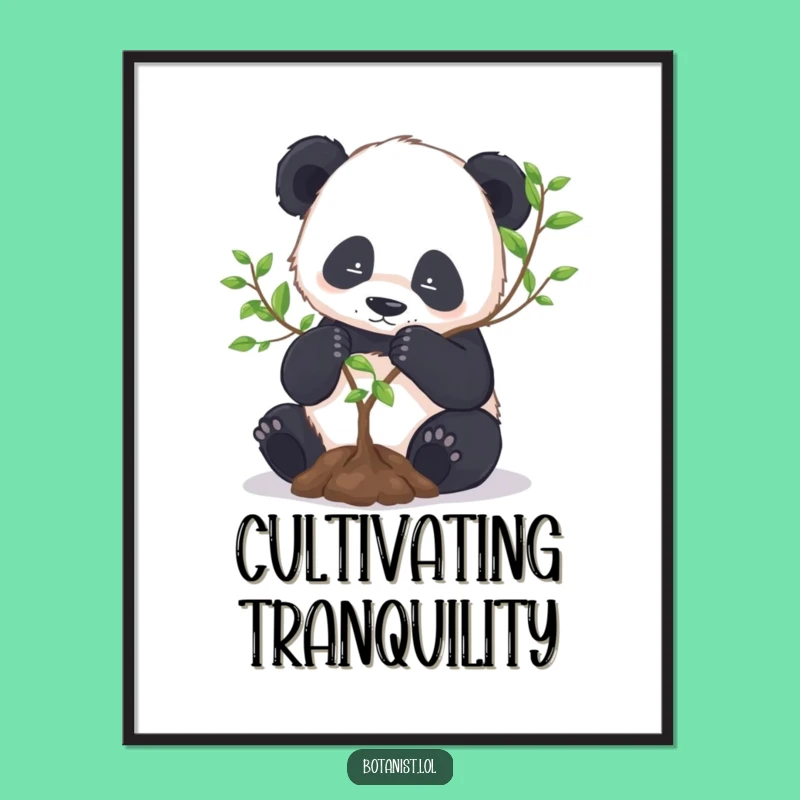 Funny Panda Repotting Digital Art Print: Instant Zen Garden Decor for Your Walls