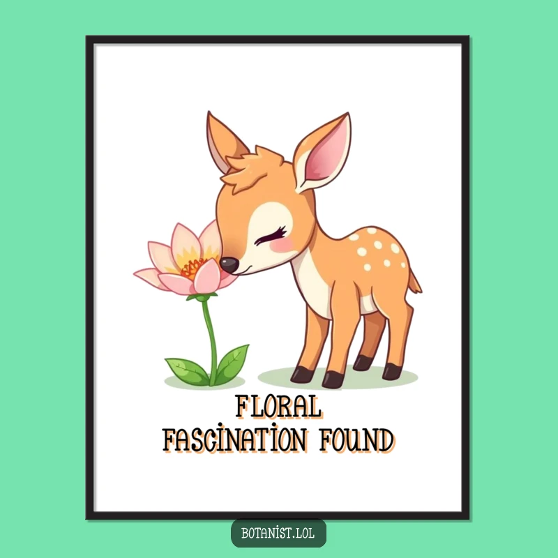 Funny Deer Nature Digital Art: Gentle Deer Sniffing Flower Wall Art!