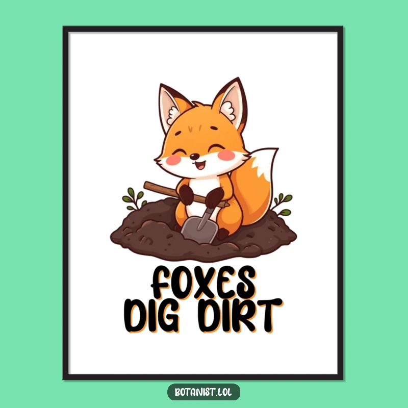Funny Fox Gardener Digital Art: Joyful Fox Digging Soil, Instant Earthy Decor!