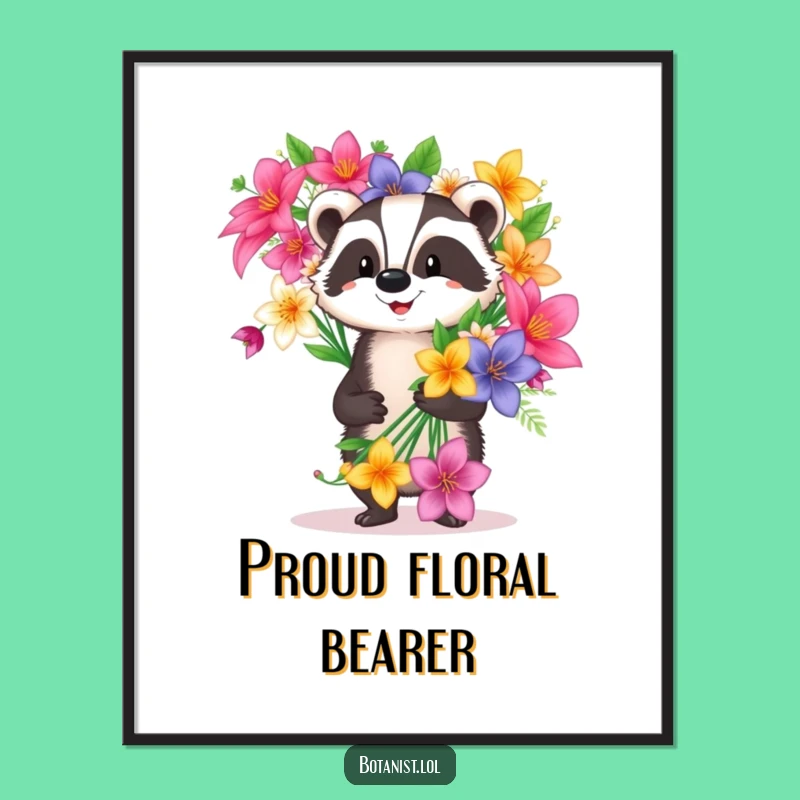 Funny Badger Digital Art: Proud Bloom - Instant Floral Humor Decor