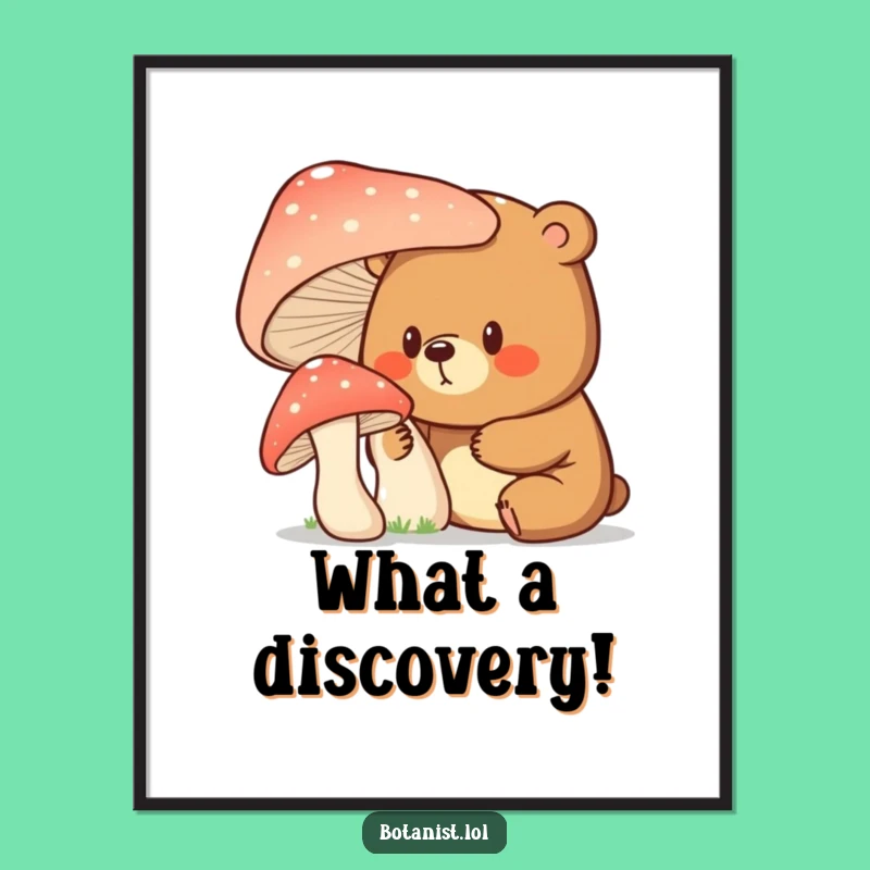 Funny Bear Mushroom Digital Art Print - Instant Whimsical Woodland Decor