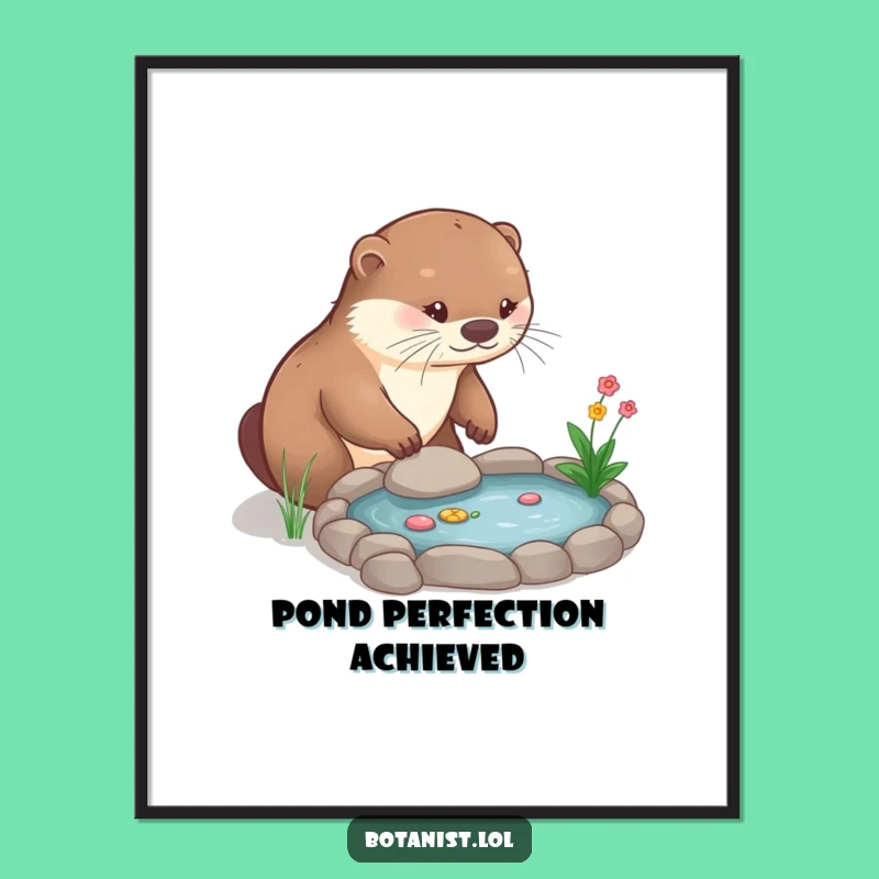 Funny Otter Gardener Digital Art: Playful Otter Tending Miniature Pond Wall Art!