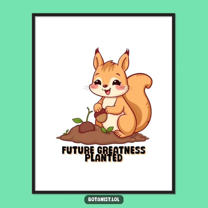 Funny Squirrel Planting Digital Art: Cheerful Print for Instant Nature Decor