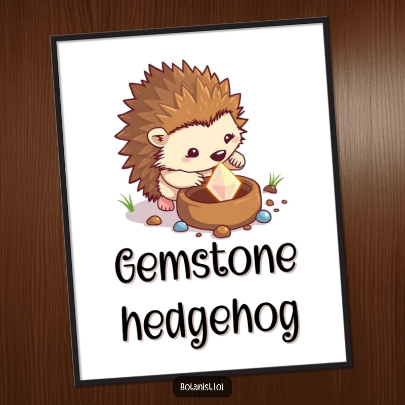 Funny hedgehog digital art print of a determined hedgehog digging in a pot to find a sparkling gem, instant downloadable inspiration.