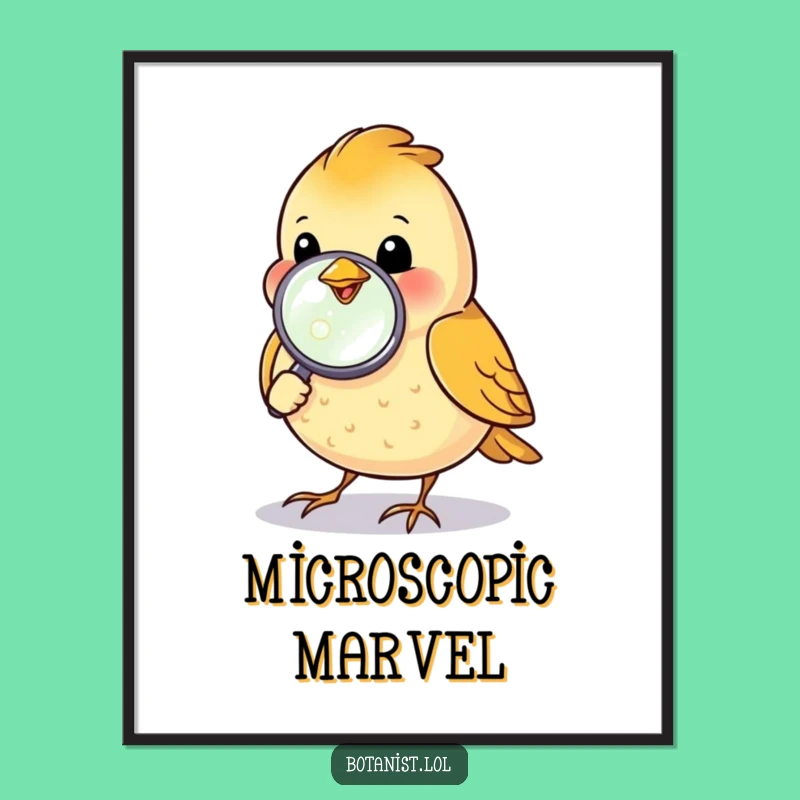 Funny Bird Magnifying Glass Digital Art Print - Curious Bird's Tiny Discovery Wall Decor Gift