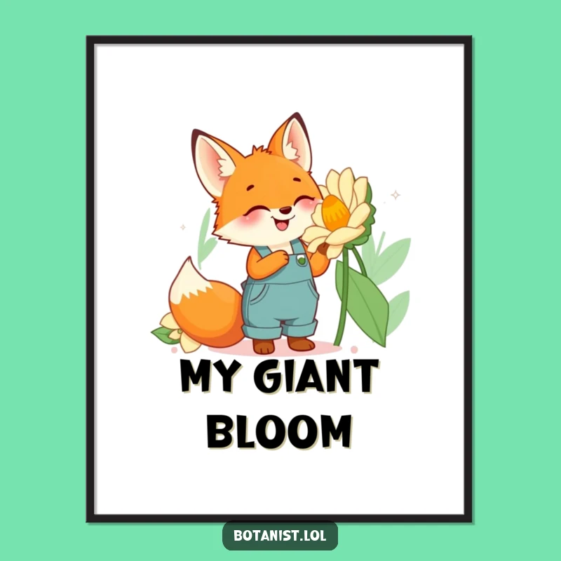 Funny Fox Gardener Digital Art: Cute Fox with Giant Flower, Instant Funny Gift!
