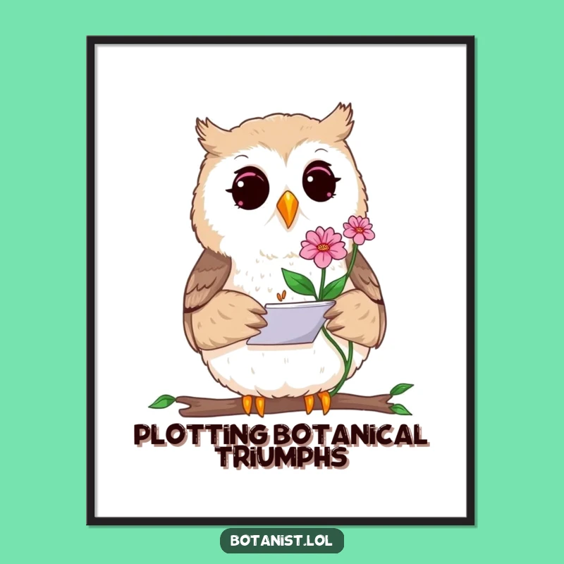 Funny Curious Owl Sketching Plant Digital Art - Instant Artistic Decor Gift