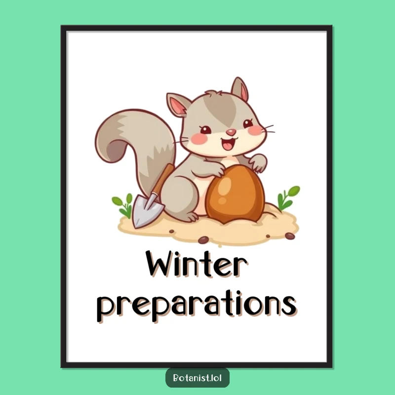 Funny Squirrel Burying Digital Art Print - Busy Critter's Hoard Wall Decor Gift