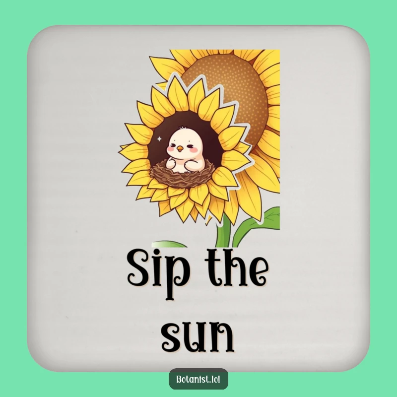 Funny Bird Sunflower Drink Coaster: Protect Surfaces with Hilarious Coziness!