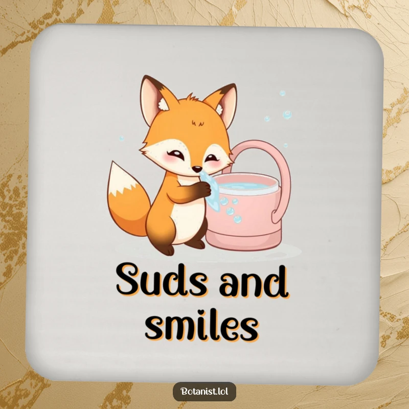 Funny curious fox drink coaster, dipping paw into bubbly water, a humorous and protective accessory.