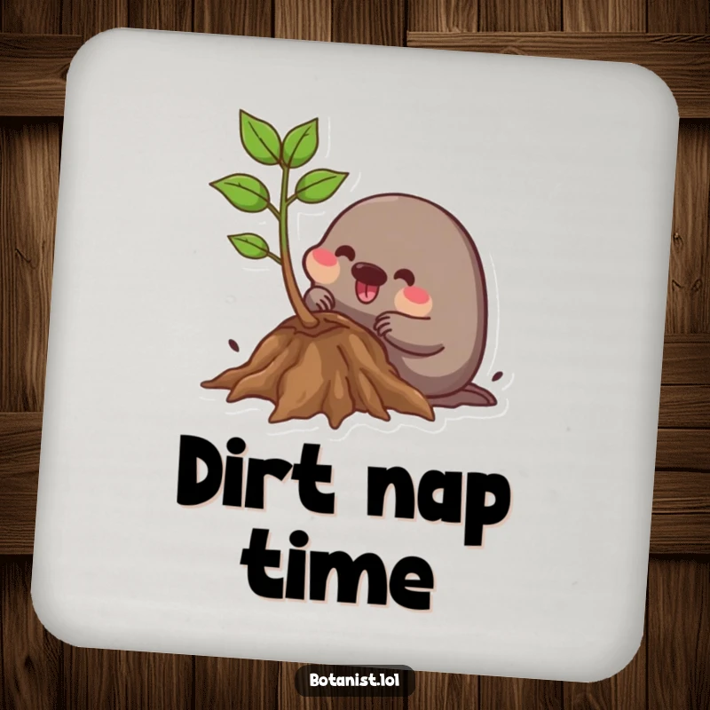 Funny Drink Coaster: A determined mole happily digs around plant roots, offering playful protection for your surfaces.