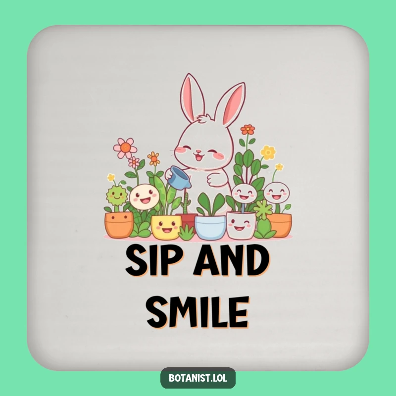 Funny Rabbit Gardener Coaster: Protect Surfaces with a Giggling Plant Lover!