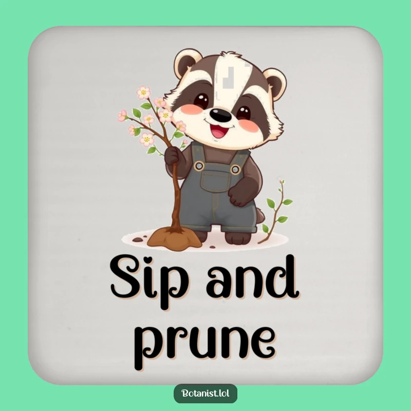 Funny Badger Drink Coaster: A Happy Gardener Protecting Surfaces with Humor