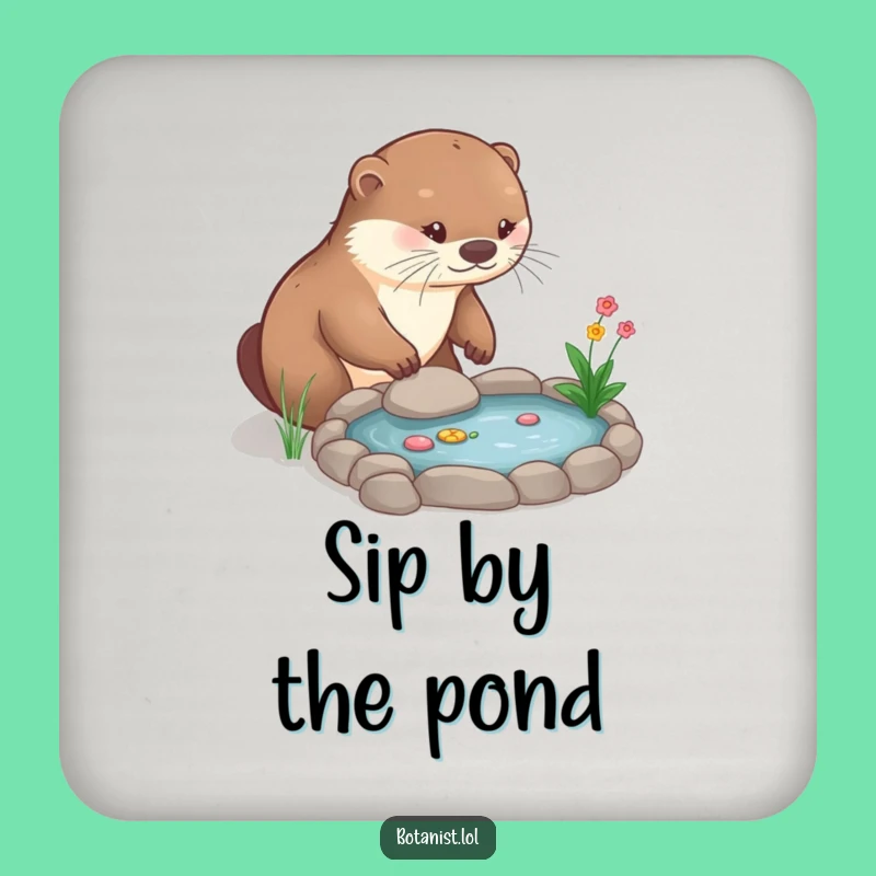 Funny Otter Gardener Drink Coaster: Protect Surfaces with a Playful Otter!