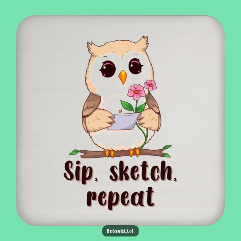 Funny Curious Owl Sketching Coaster - Artistic Drink Protector, Unique Gift