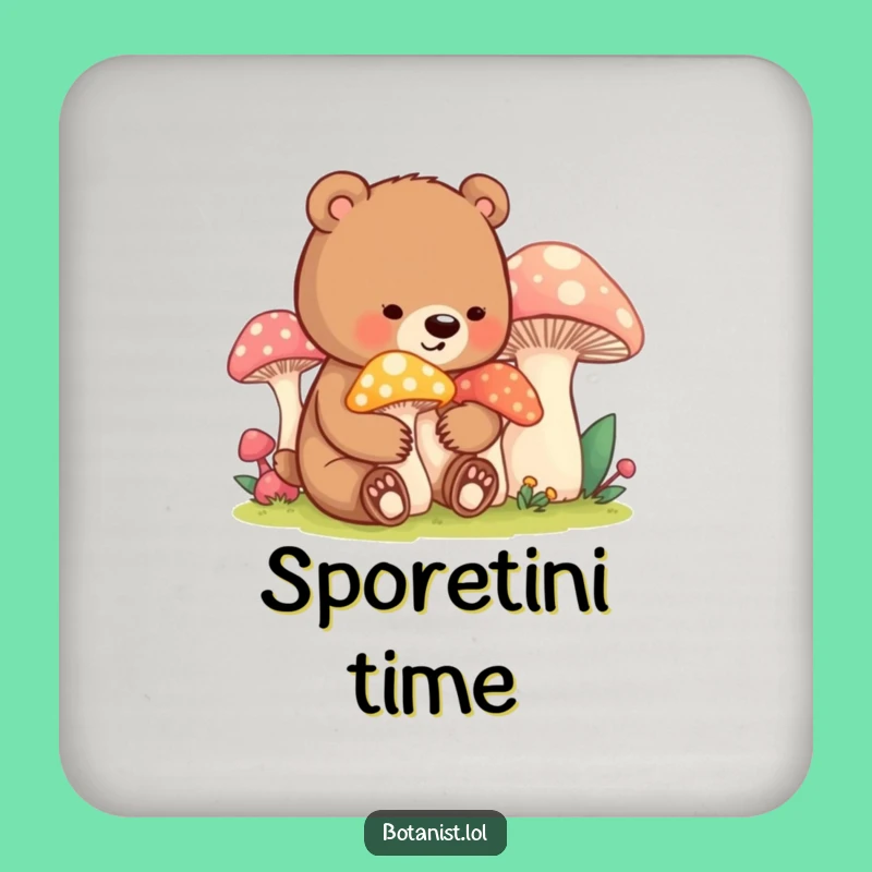 Funny Bear Cub Mushroom Drink Coaster: Protect Surfaces with Adorable Forest Charm