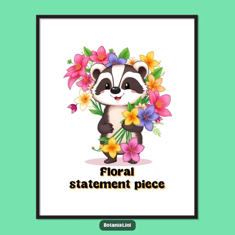 Funny Badger Poster: Proud Flower Carrier Art - Humorous Floral Decor Gift