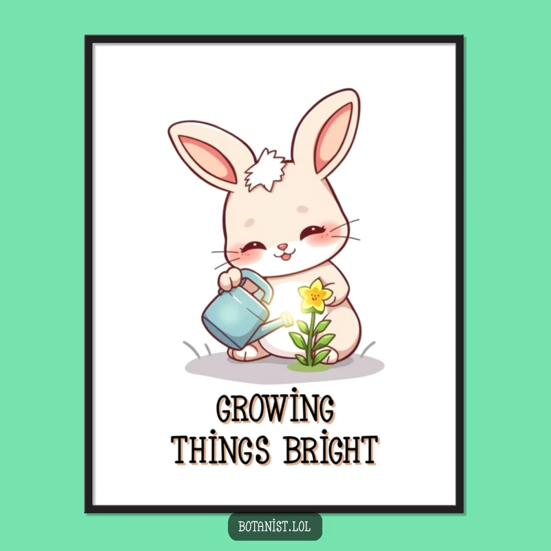Funny Bunny Flower Poster: Glowing Bloom Art - Whimsical Funny Gift Decor