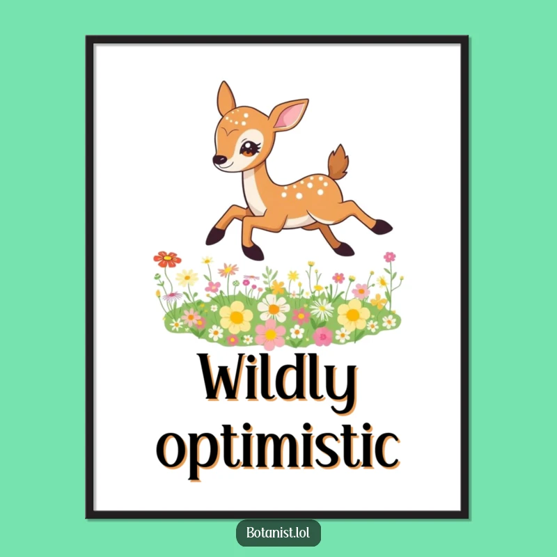 Funny Deer Leaping Poster: Wildflower Art, Sparkling Eyes Wall Gift
