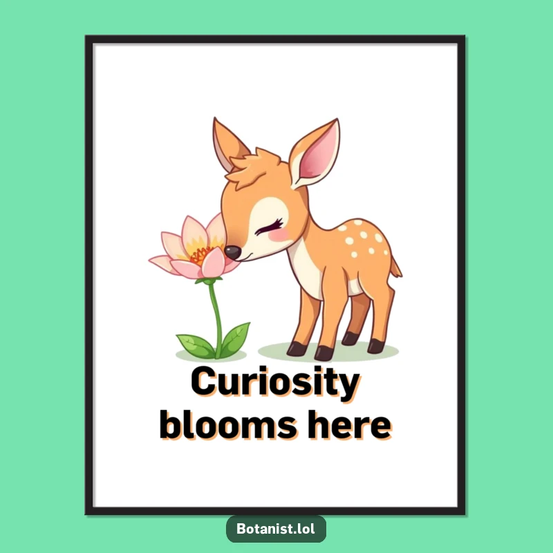 Funny Deer Nature Poster: Gentle Deer Sniffing Flower Wall Art!