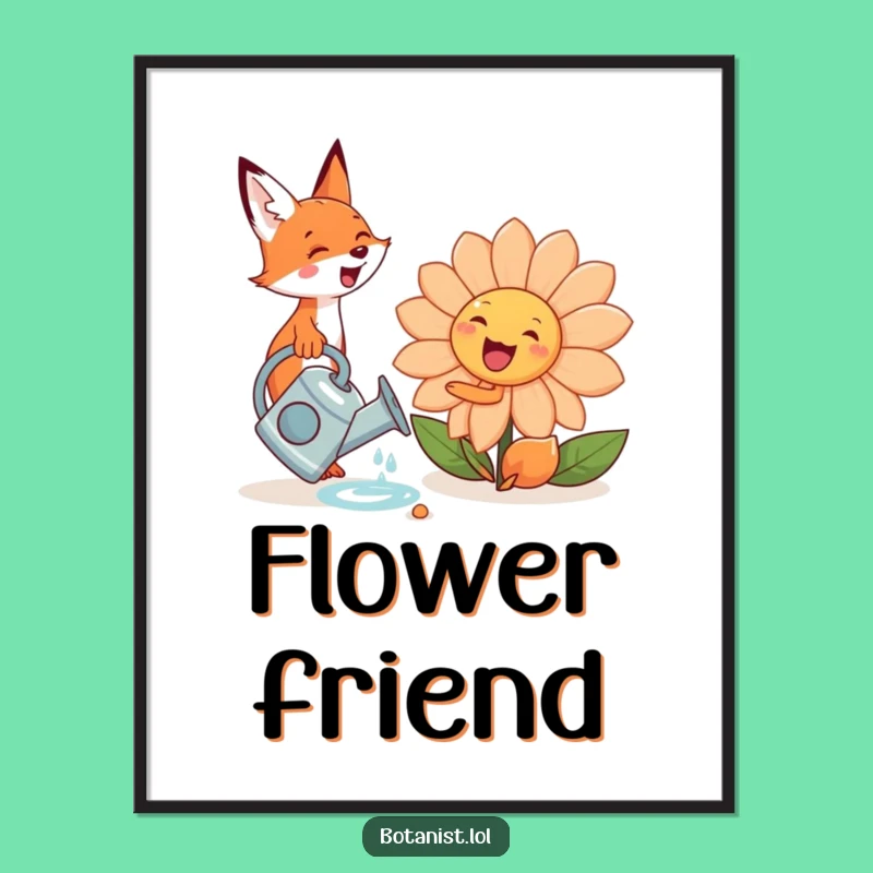 Funny Fox Flower Poster: Cute Garden Art for Cheerful Walls!